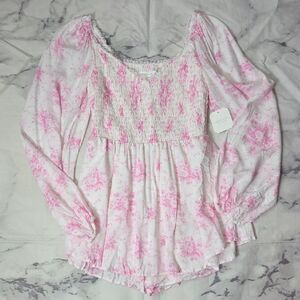 Altar'd State Pink and White Long Sleeve Romper